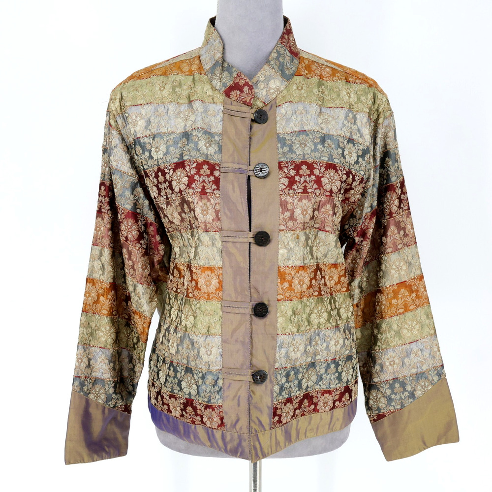 Coldwater Creek Jacket Petites PL LP Floral Patchwork Silk Asian Kimono Lined